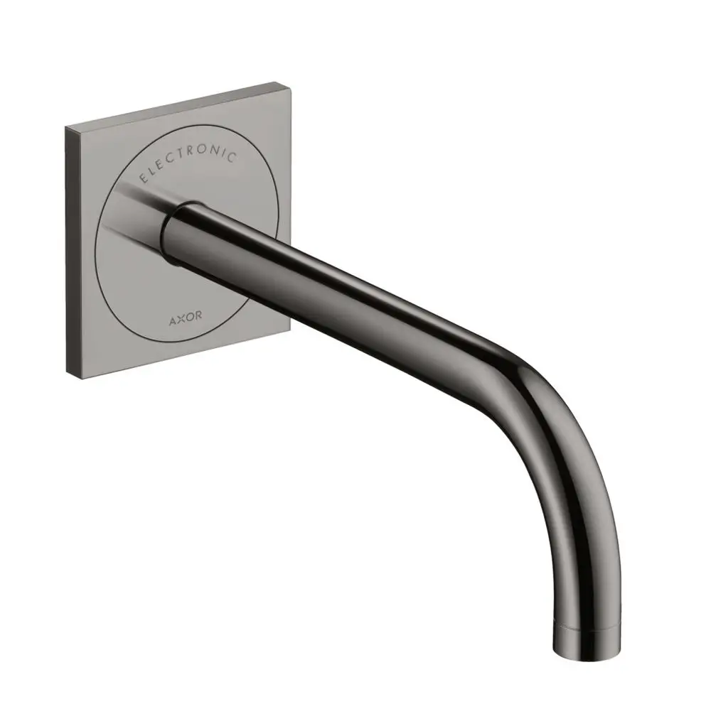 Wandmontierter Waschtischmischer mit geradem Auslauf und quadratischer Wandplatte in Polished Black Chrome von AXOR.